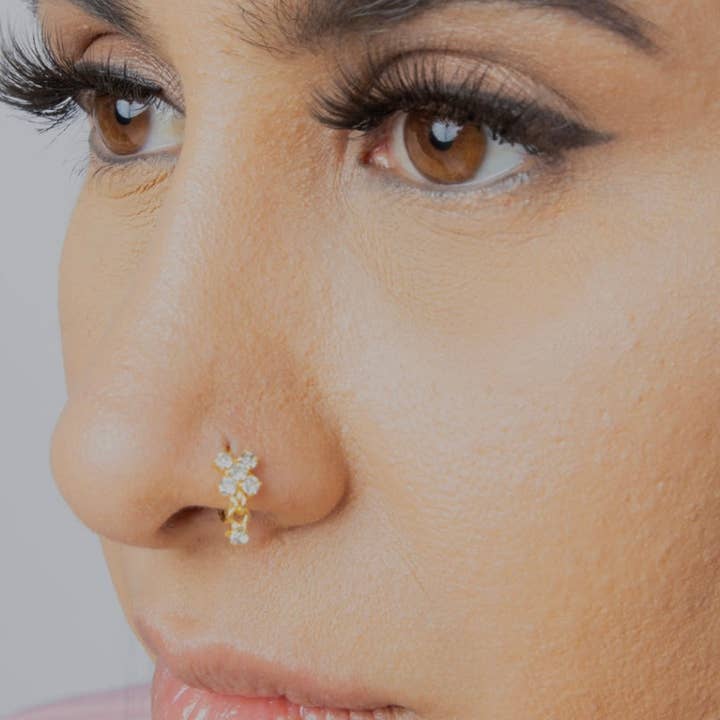 Gold Nose Pin Nose Rings Bulk Ethnic Vertical Indian Style 14K