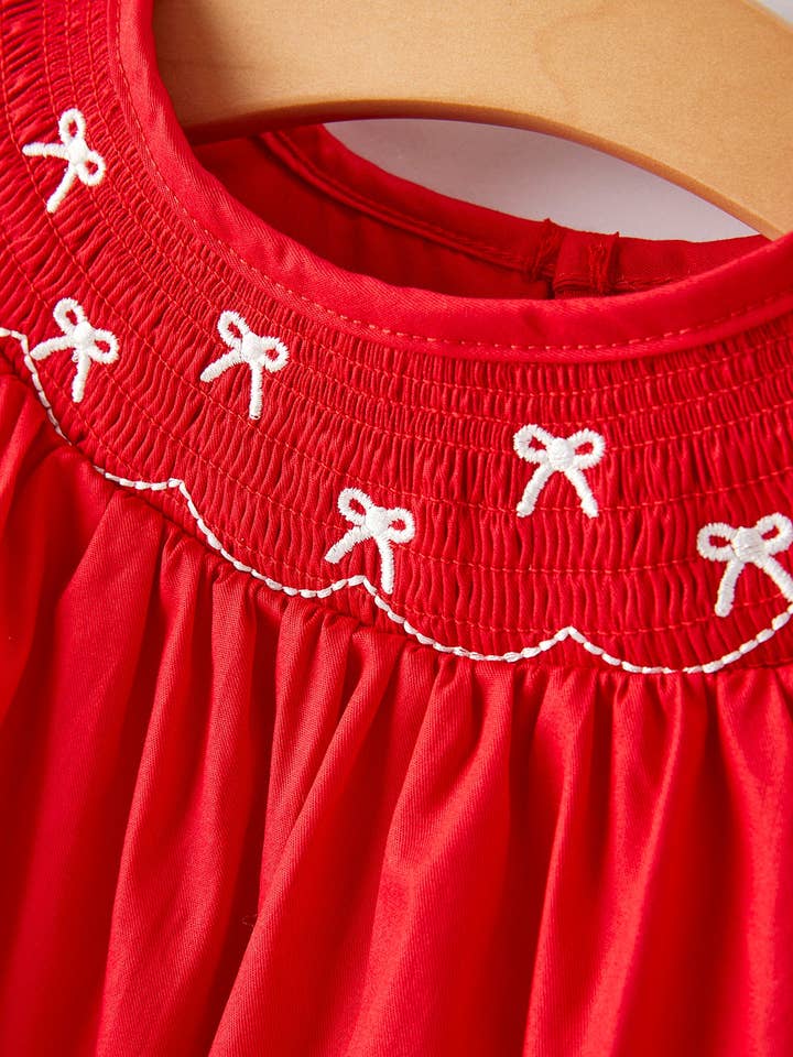 Rylee Faith Designs - Wholesale Dress - Kids - Girls Bow Smocking Embroidered Red Dress