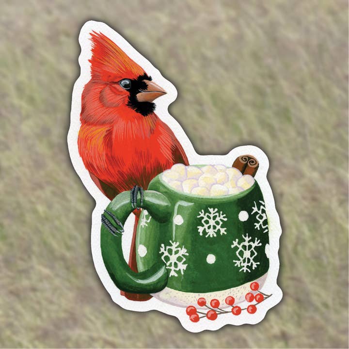 Cozy Cardinal Vinyl Sticker for wholesale by Raylee Schobel