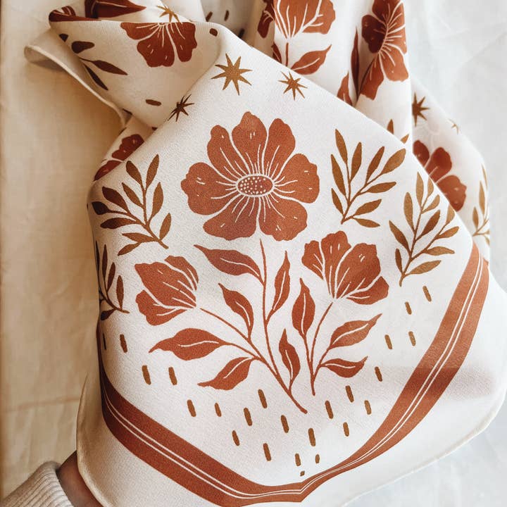Flora West Design - Wholesale Bandana - Women's - 100% Silk Bandana Scarf - Desert Floral