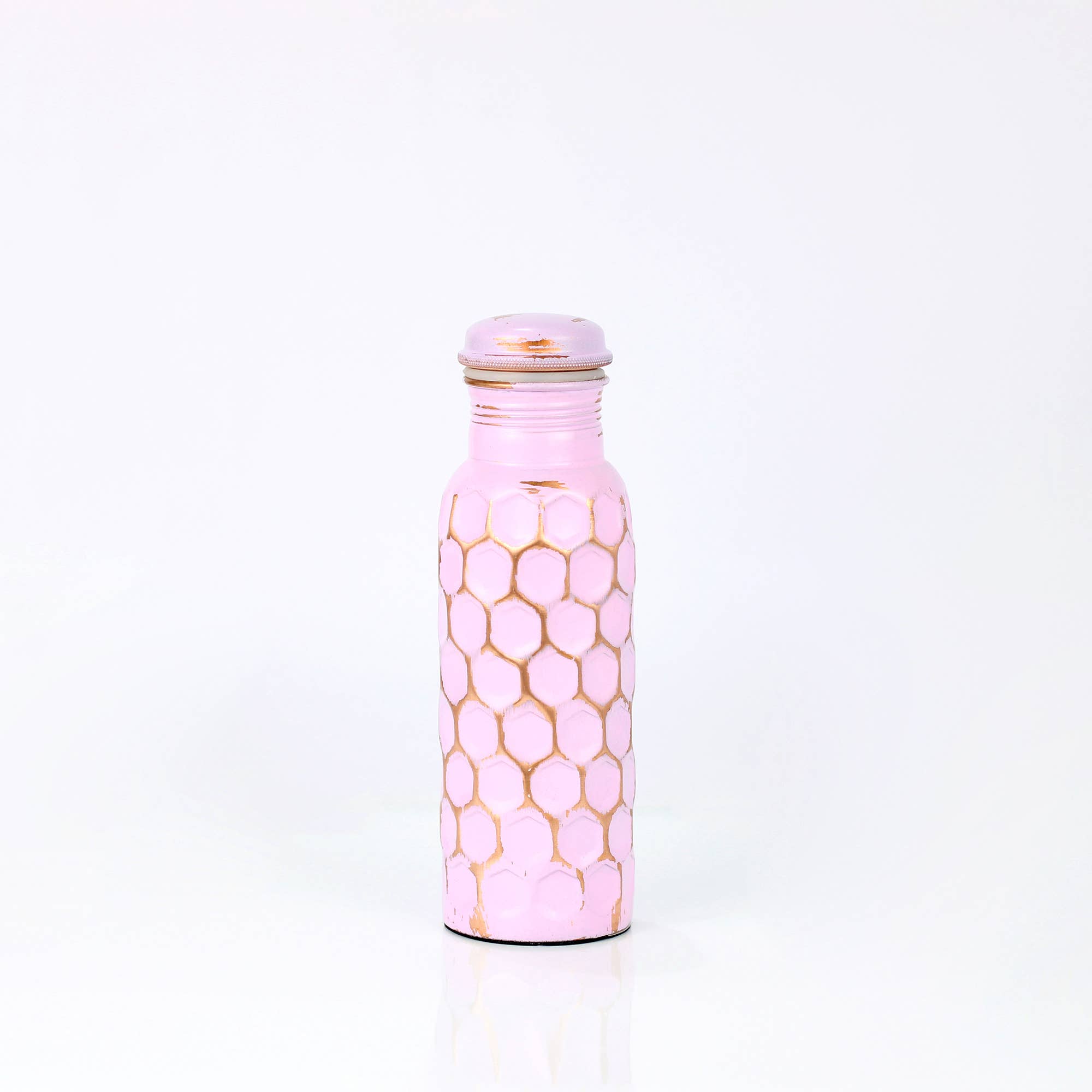 El'Cobre-Ecozonelifestyle – wholesale Water bottle – Antique Pink Diamond Hammered Copper Water Bottle - 700ML0