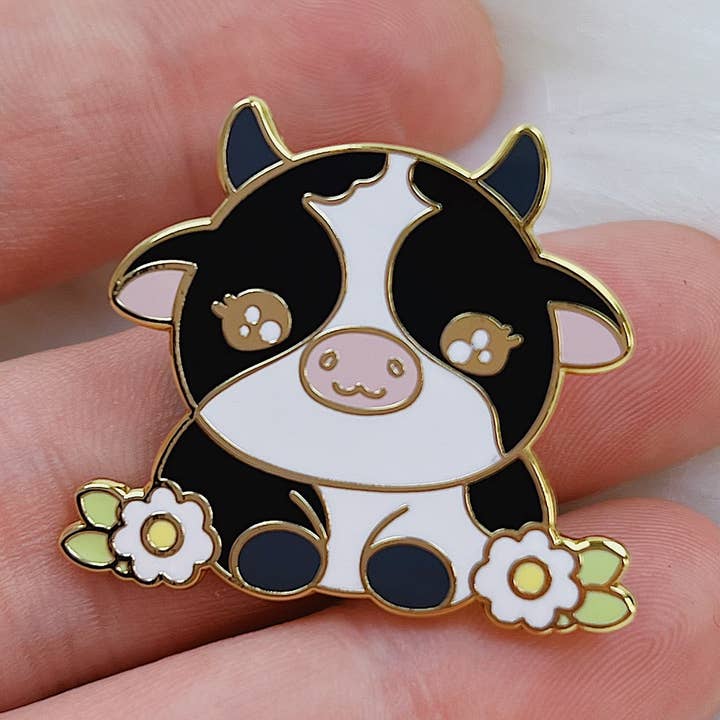 Kawaii Cow Enamel Pin | Gold Plated for wholesale by The HoneyBShop