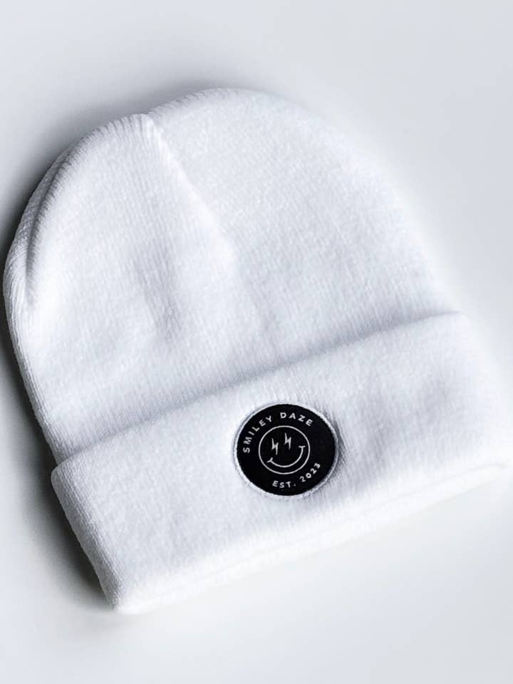 White Smiley Daze Beanie for wholesale by Smiley Daze