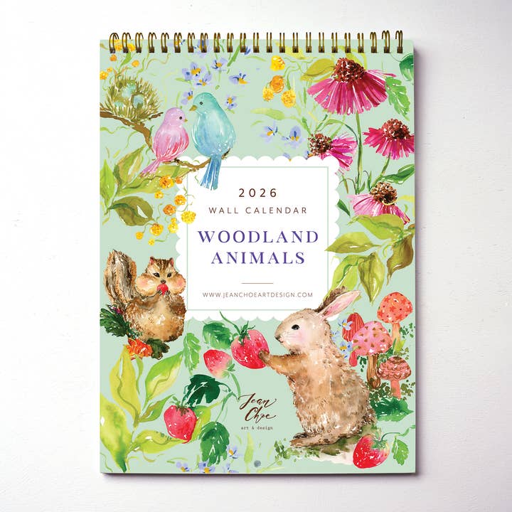 2026 Wall Calendar: Woodland Animals – 8x11 Art Calendar for wholesale by Jean Choe Art & Design