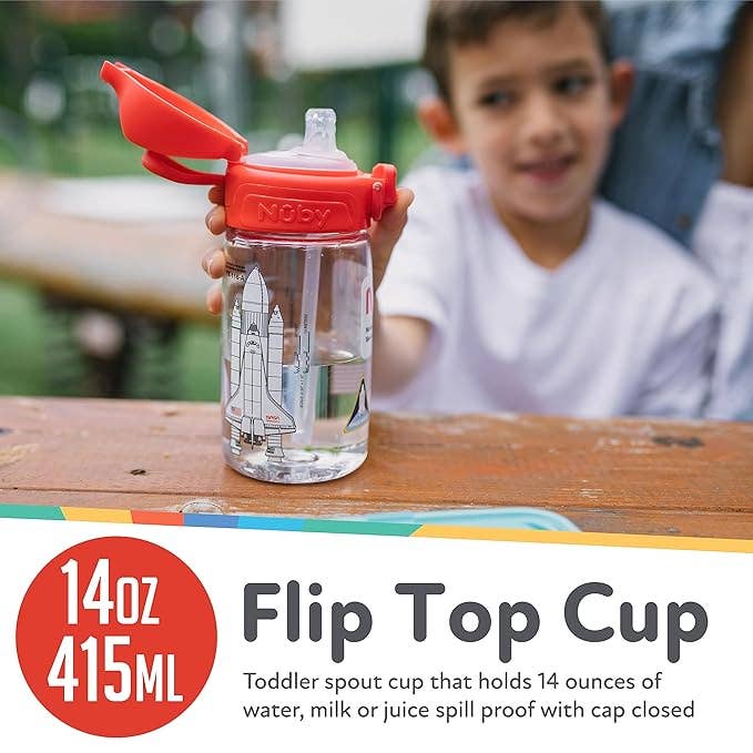 Nuby - Wholesale Drinking Glass/Cup - Kids & Baby - 14oz Tritan NASA Blast Flip-it Cup with Soft Spout2