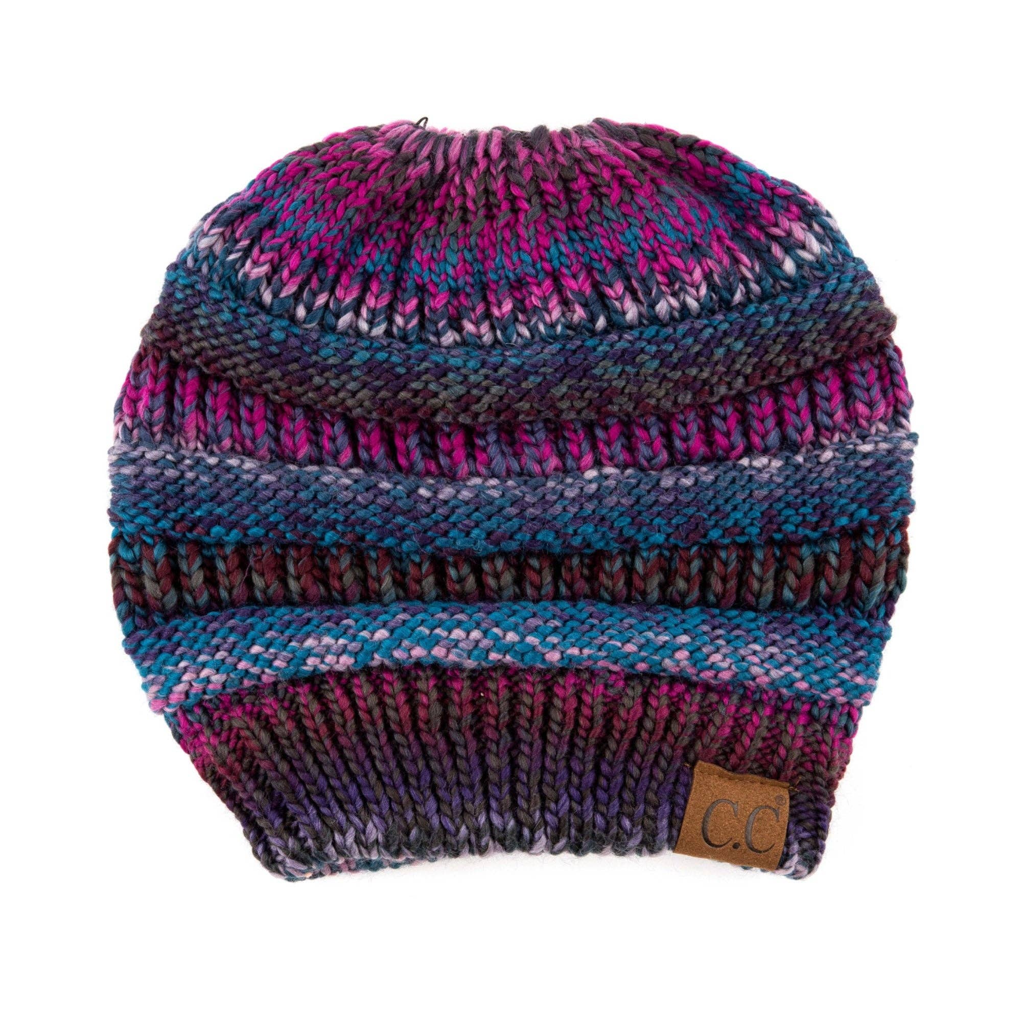 Truly Contagious - Wholesale Beanie - Women's - CC Bun/Pony Multi Colored Striped Beanie ( MB-705 )3