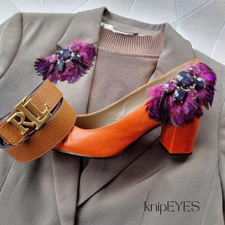 Shoeclips & Fashionclips Feather Fuchsia/Purple (per pair) for wholesale by knipEYES