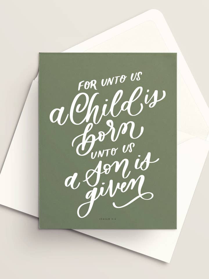 Un enfant est né (Ésaïe 9:6) Carte de vœux de Noël | Carte de vœux chrétienne | Carte de vœux faite à la main | Carte de vœux de fête | Cartes de Noël | Noël 2025 | Basé sur la foi pour la vente par Vivi Furlong