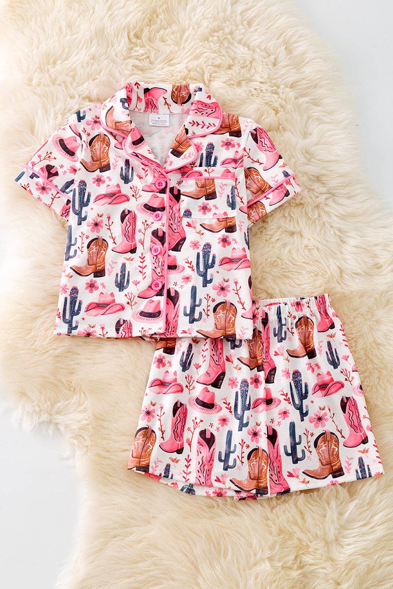 Kids Charm Online - Wholesale Sleepwear Set - Kids - Cowgirl boot printed Girls pajamas set. PJG50295 Jean0