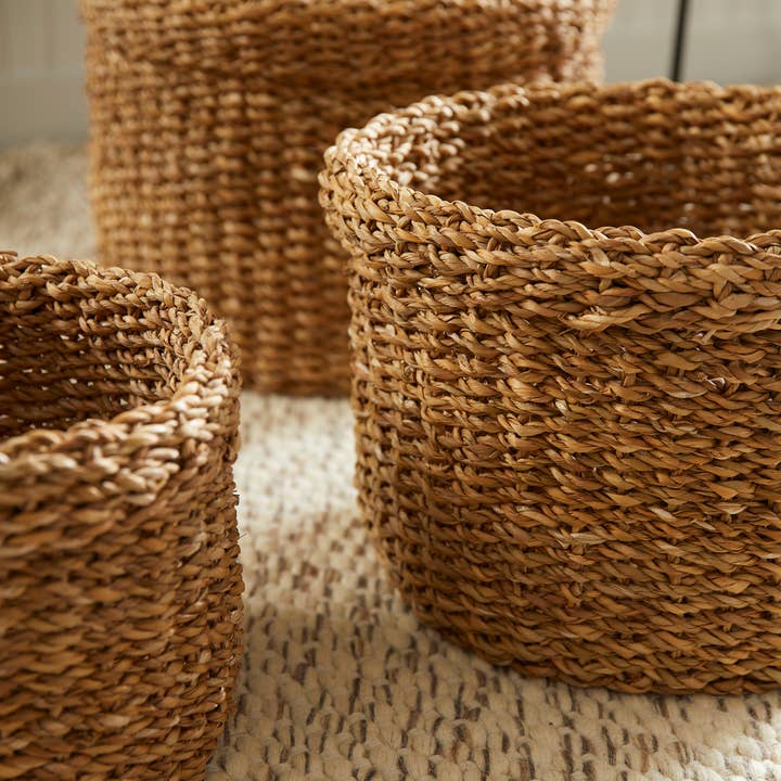 Napa Home & Garden - Wholesale Basket - Seagrass Round Baskets With Cuffs, Set of 33