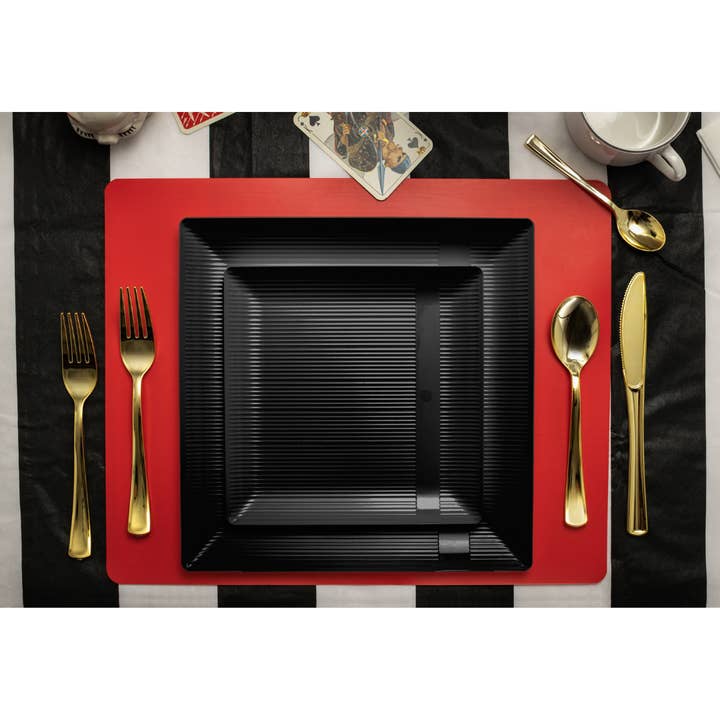 Crown Display - Wholesale Disposable Plate - Square| Black Zen Design Plastic Plates Disposable| 9 In1