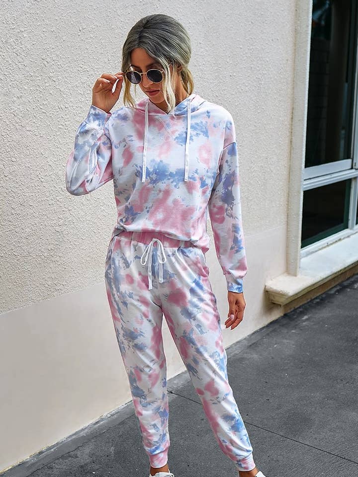 Pink Blue Camilla Tie Dye Lounge Set for wholesale on Faire1