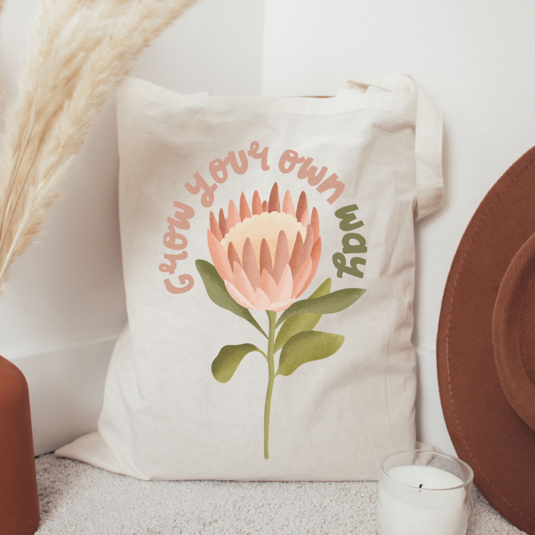 Tilda&Theo - Wholesale Tote Bag - Women's - Protea “Grow your own way” flower tote bag - jute bag1