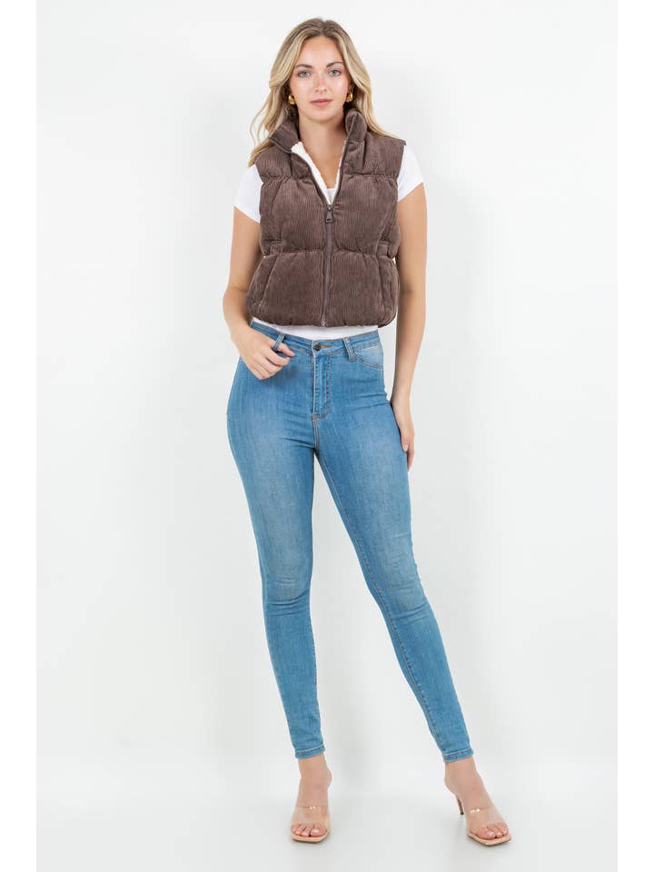 Veracci - Venta al por mayor Chaleco de abrigo - Mujer - Chaleco Vintage de Pana con Forro de Sherpa6