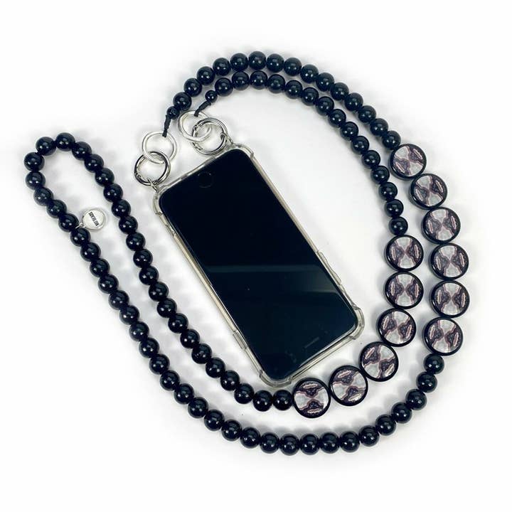 Black agate print mobile phone necklace for wholesale by Escapulario