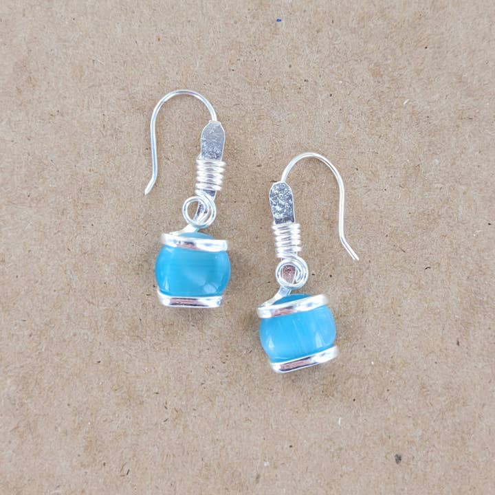 Sadie Green's Jewelry - Wholesale Dangle Earrings - "Cat's Eye" 8mm Parallel Hanging Earring ALP-TG-E2H-SM