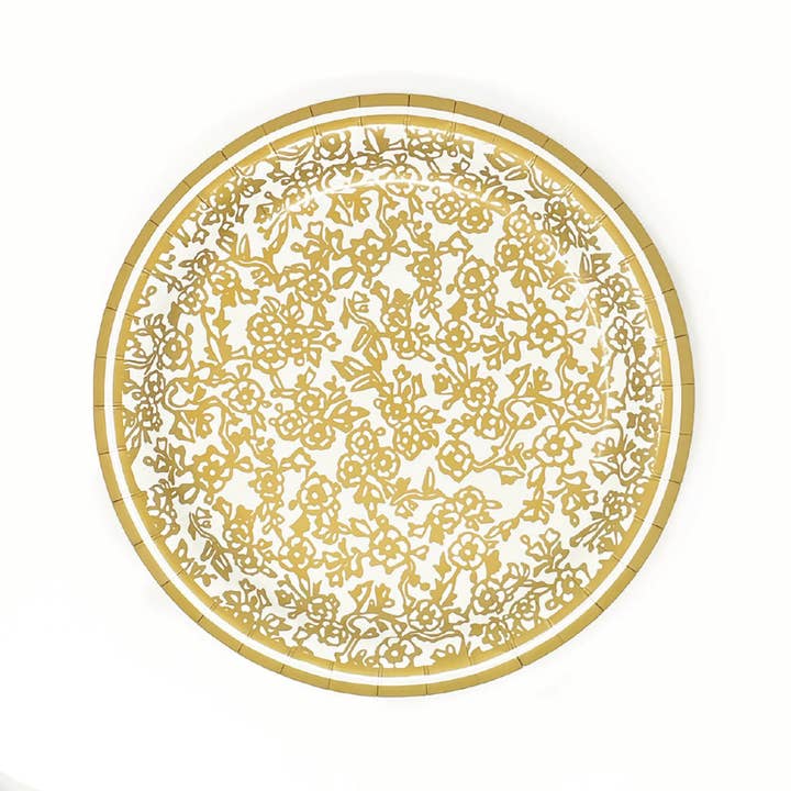 7" Gold Chinoiserie Heavy-duty Paper Plates for wholesale by Lucy Grymes Designs