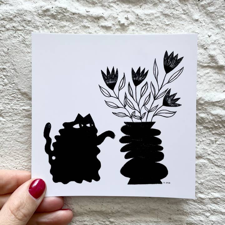Anna Soba – wholesale Postcard – Cat with a plant 1, square postcard4