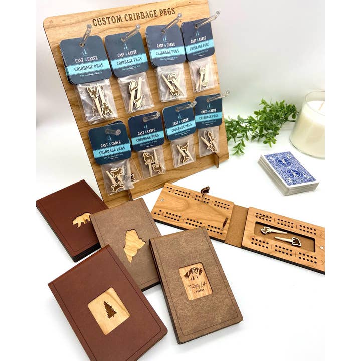 Cast & Carve - Vendita all'ingrosso Giochi da tavolo - Tavola da viaggio per cribbage - Design personalizzato con picchetti unici5
