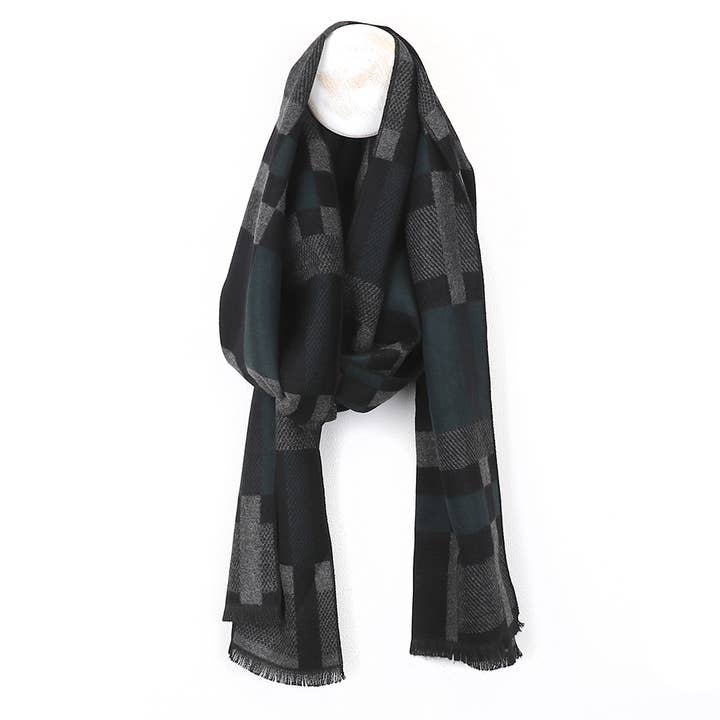 Peace Of Mind - Wholesale Scarf - Men's - Teal and Grey Mixed Check Scarf for Men