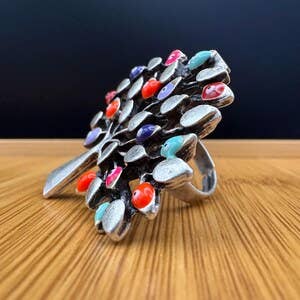 Volare - Wholesale Cocktail/statement ring - 4KD19 pewter, silver plated enamel ring tree of life2