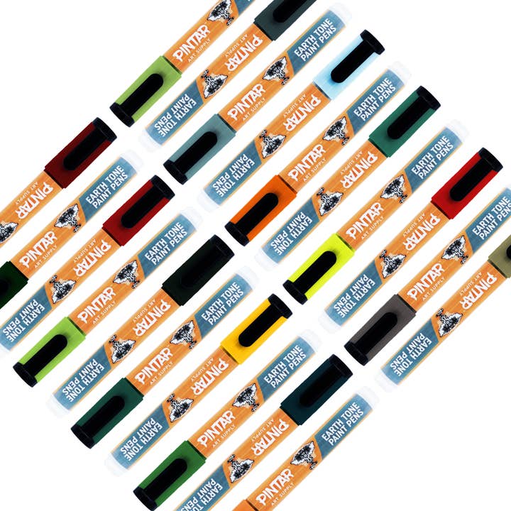 Pintar Art Supply - Wholesale Marker - Pintar Earth Tone Paint Pens 5.0MM 20 Pack Marker Set with Medium Tip | Paint on Rocks, Canvas, Glass, Ceramics, Plastic, Fabric, Porcelain | Quick-Dry Action Tip Markers, Water-Based Formula