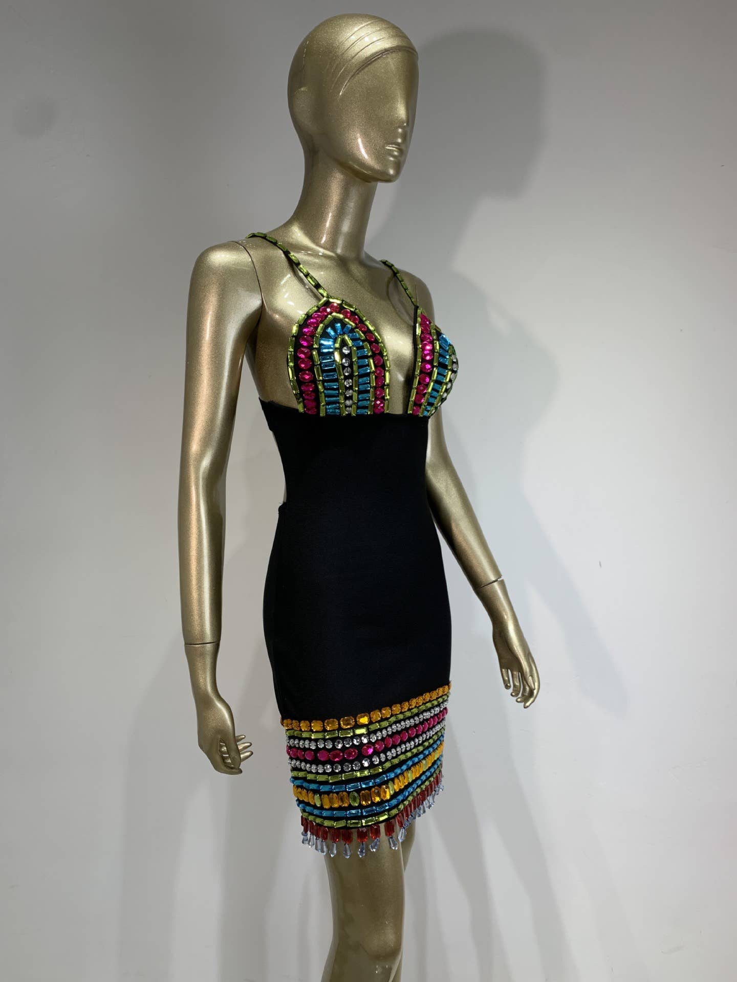 Sort DR0209 Glitzy Rhinestone Sling V-hals hoftekørt for engroshandel på Faire7