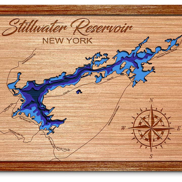 Stillwater Reservoir NY Djupkarta Väggkonst Dekor för wholesale av Premier Gifts and More