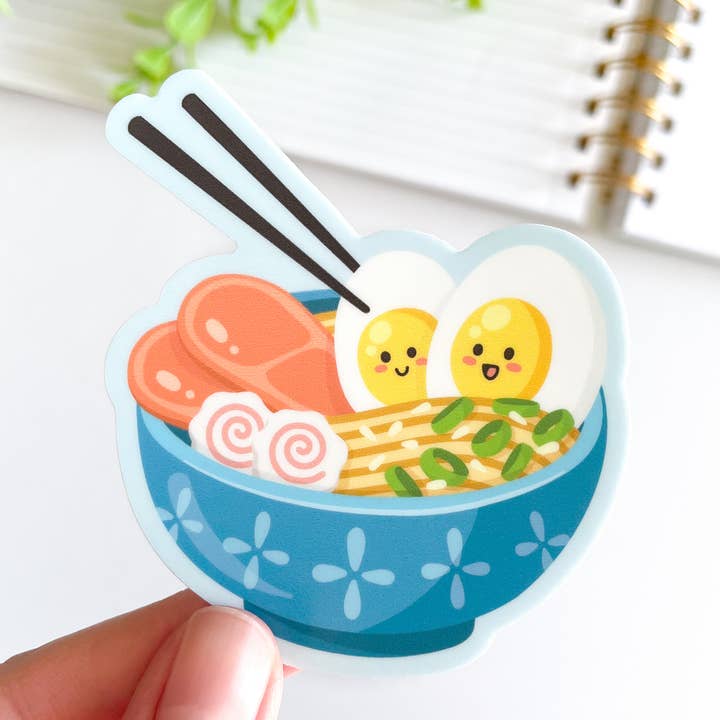 Cute Bowl of Japanese Ramen Waterproof Matte Vinyl Sticker for wholesale by Studious Owl Press