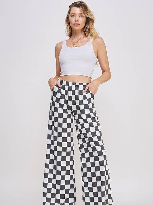 JADE BY JANE – wholesale Pants – Women's – HIGH WAIST CHECKERED STRAIGHT LEG KNIT PANTS40