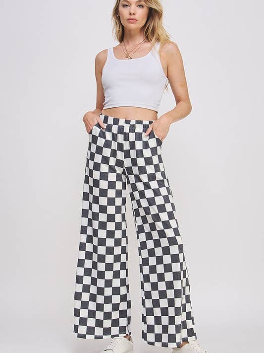 JADE BY JANE - Wholesale Pants - Women's - PLUS SIZE HIGH WAIST CHECKERD STRAIGHT LEG KNIT PANTS
