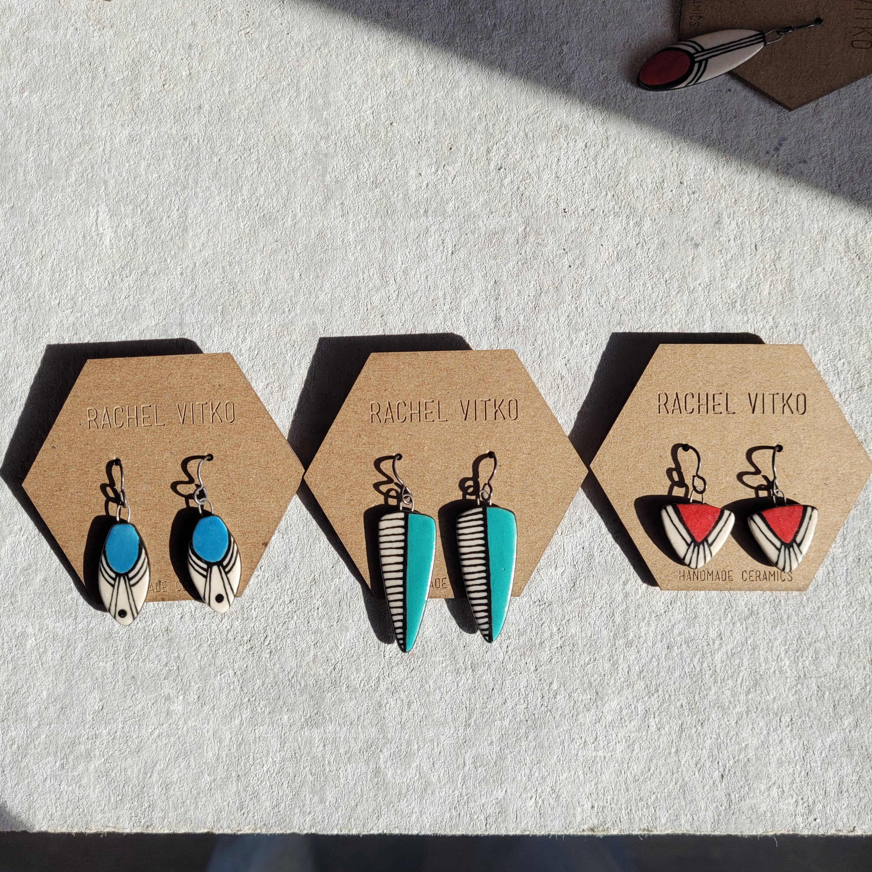 Rachel Vitko Pottery - Wholesale Dangle Earrings - Hand painted (ON BOTH SIDES) ceramic dangle earrings. 1
