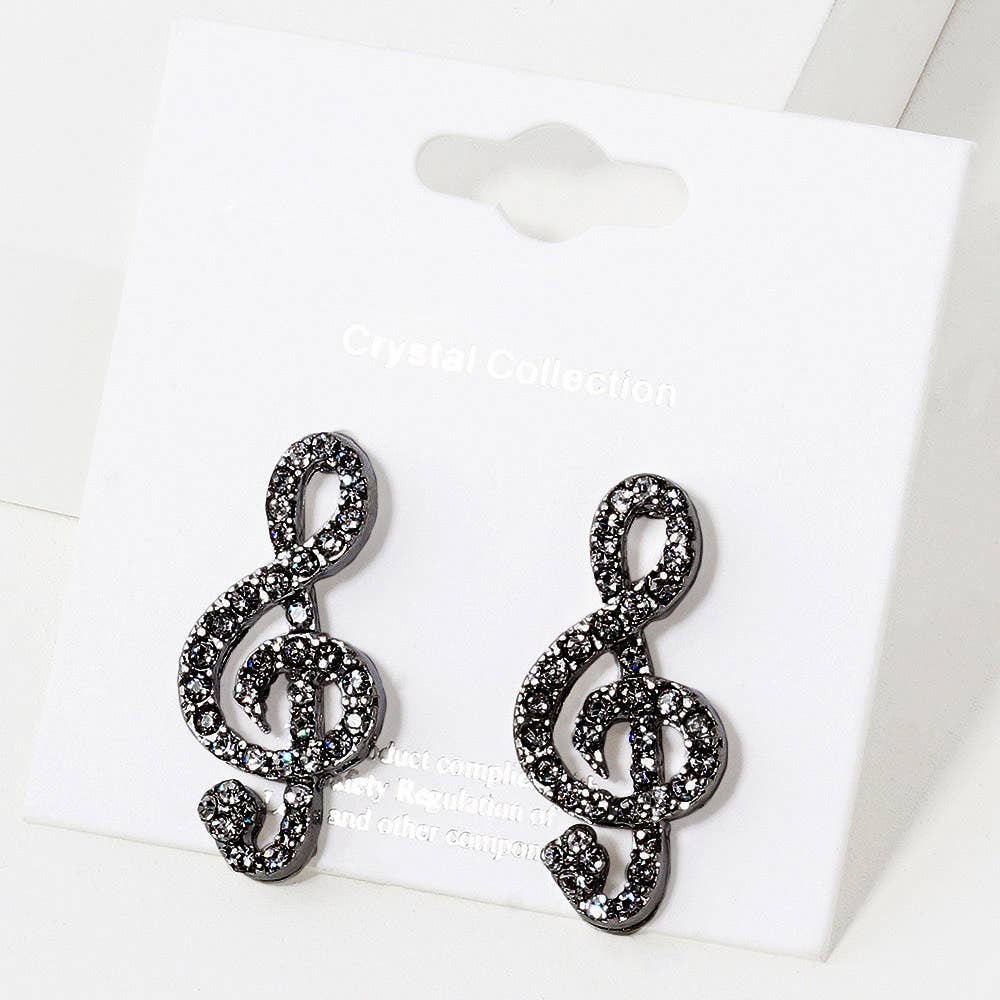 Sensibling Corp. - Wholesale Stud/Post Earrings - Crystal Paved Treble Clef Stud Earrings
7