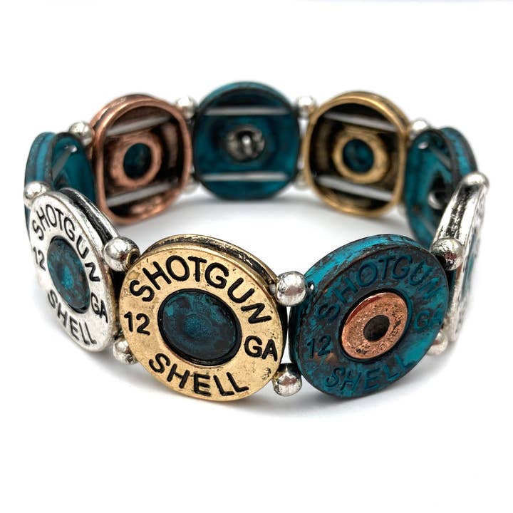 Lunar Deer - Wholesale Beaded Bracelet - Large Shotgun 12 Gauge Bullet Shell Stretch Bracelet Patina