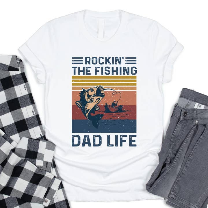 Retro Rockin The Fishing Dad Life Vintage Shirt, Dad Fishing for wholesale by EagleAceApparel