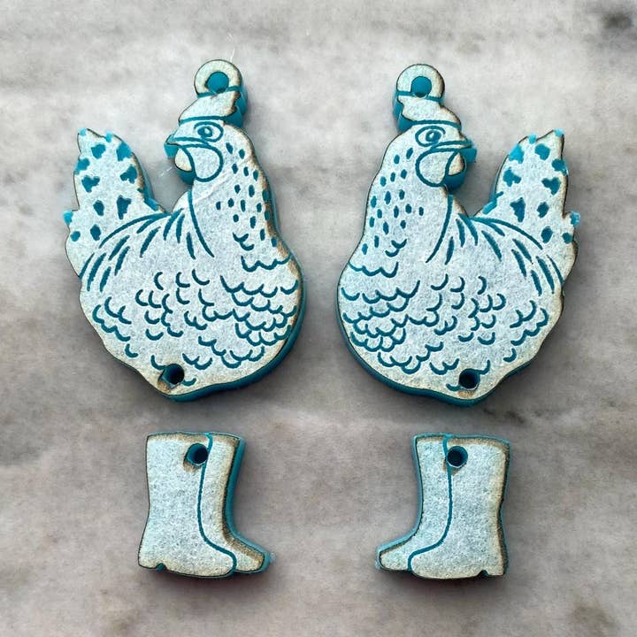 Chicken in Wellies, Earring Silicone Mould for wholesale by EllaRaeMouldsVinyls
