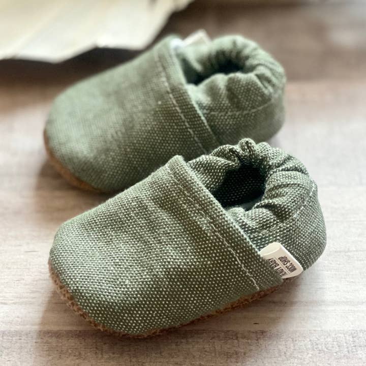 Sage Green Textured Baby Moccasins for wholesale by Trendy Baby Mocc Shop