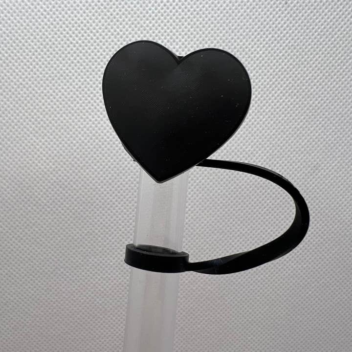 Black Heart Silicone Straw Topper 10mm for wholesale by Olive Lane Accessories