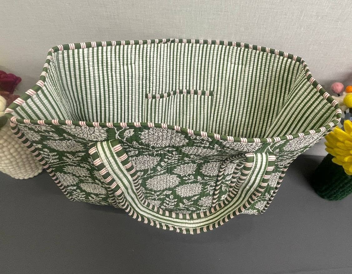 Funky Yak Ltd - Wholesale Tote Bag - Women's - 100% Cotton Kantha Quilted Boho Reversible Floral Tote Bag2