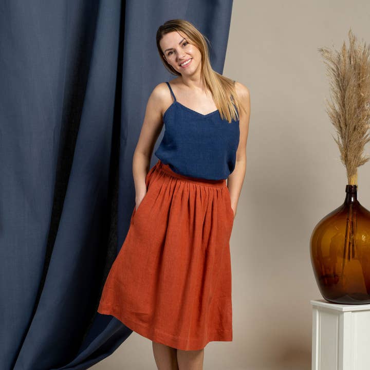 Linen Midi Skirt Sophia - Casual Linen Skirt with Pockets for wholesale by menique