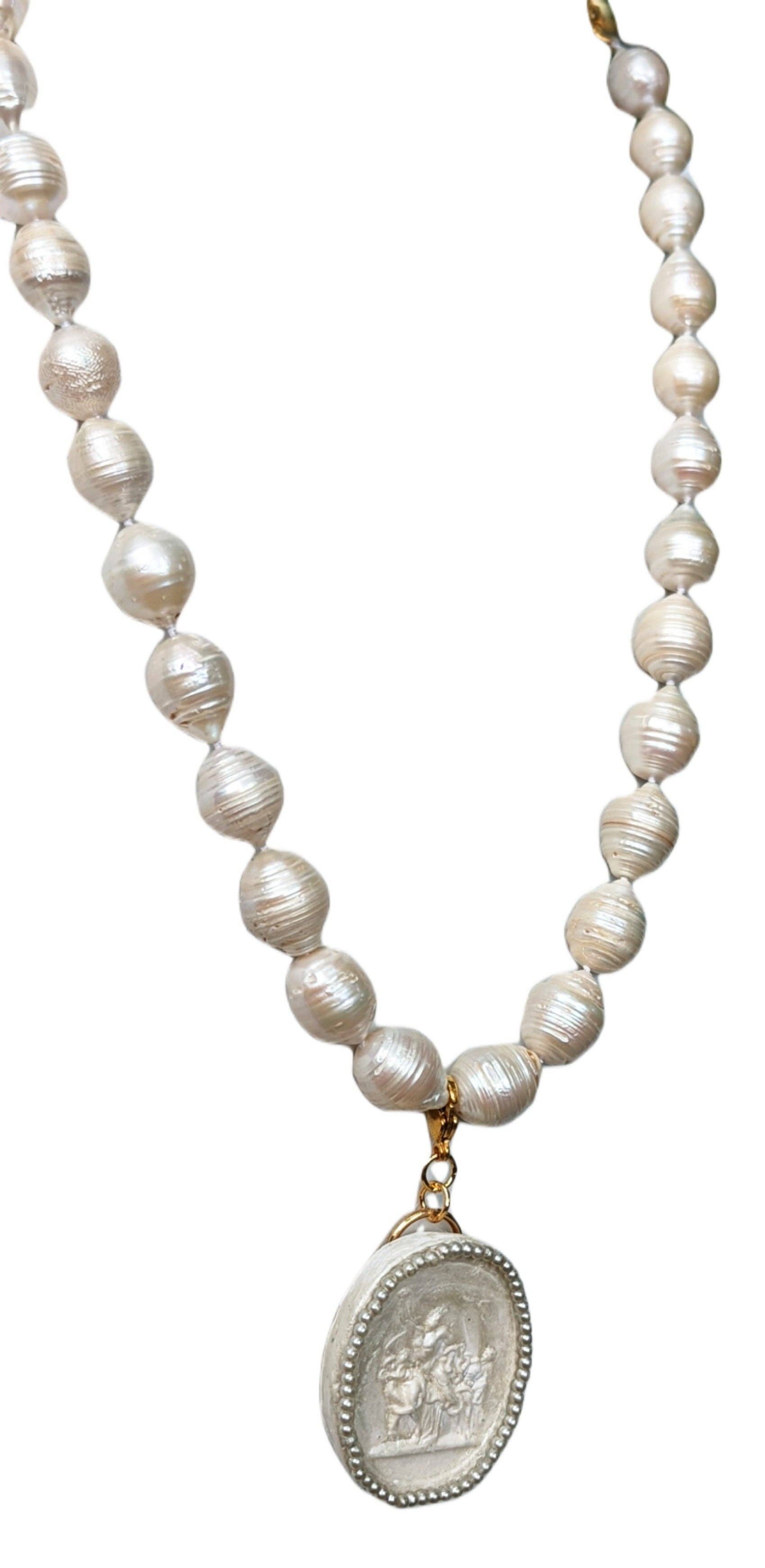 Gay Isber Designs - Wholesale Pendant/Charm Necklace - Cameo Plaster Pendants & Baroque Pearl Necklace1