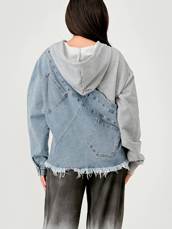 GREY COMBO NT1088A Denim and Hoodie Contrast Top for wholesale on Faire5