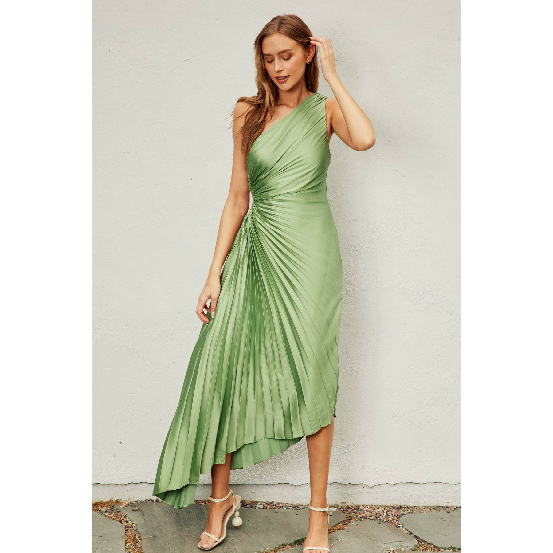 Dress Forum - Wholesale Dress - Women's - Olympia Asymmetrical Pleated Maxi Dress48