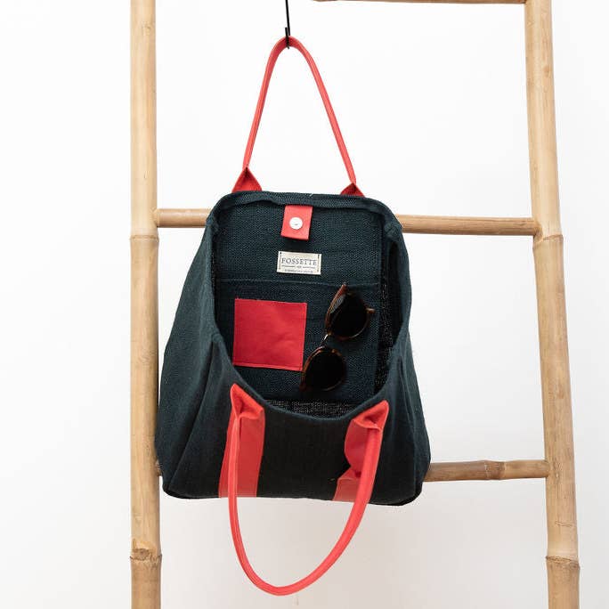 Fossette – Großhandel Tragetasche – Damen – Tragetasche - schwarzer Hanf, Fichte, Kamelleder8