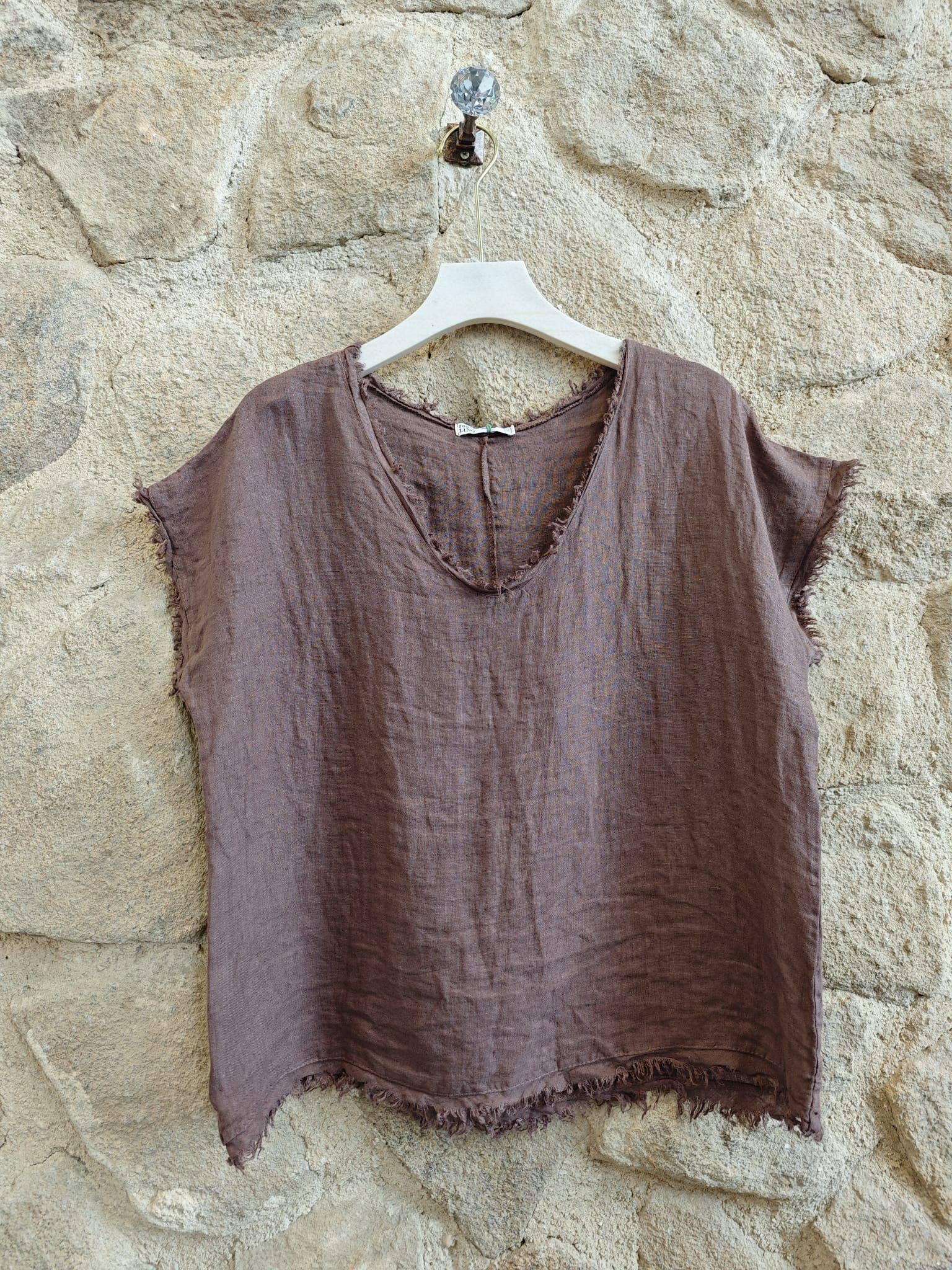 Linen & More – Blusa - Mulher por atacado – Blusa com Franjas 100% Linho REF 1199812