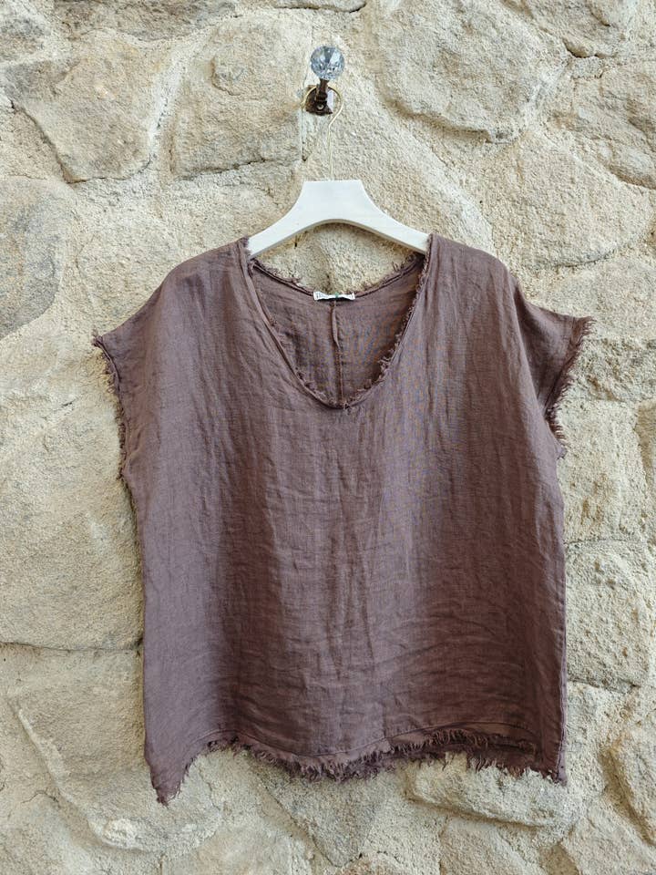 Linen & More – Blusa - Mulher por atacado – Blusa com Franjas 100% Linho REF 1199812