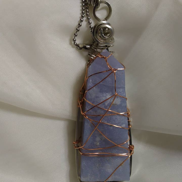 Blauwe Kant Agaat Toren Draad Wikkel Koperen Nkl Hanger Ketting voor wholesale door Norahz Boutique