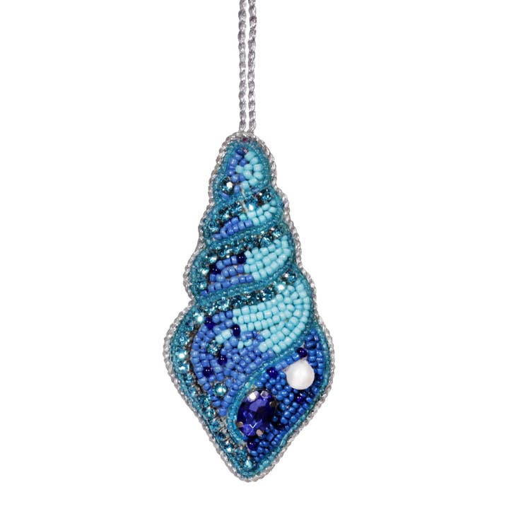 Beaded Blue Shell Hanging Decoration for wholesale by Cream Cornwall