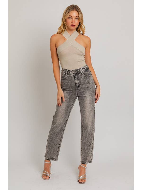 LE LIS - Wholesale Bodysuit - Women's - CRISS CROSS HALTER BAND SWEATER BODYSUIT