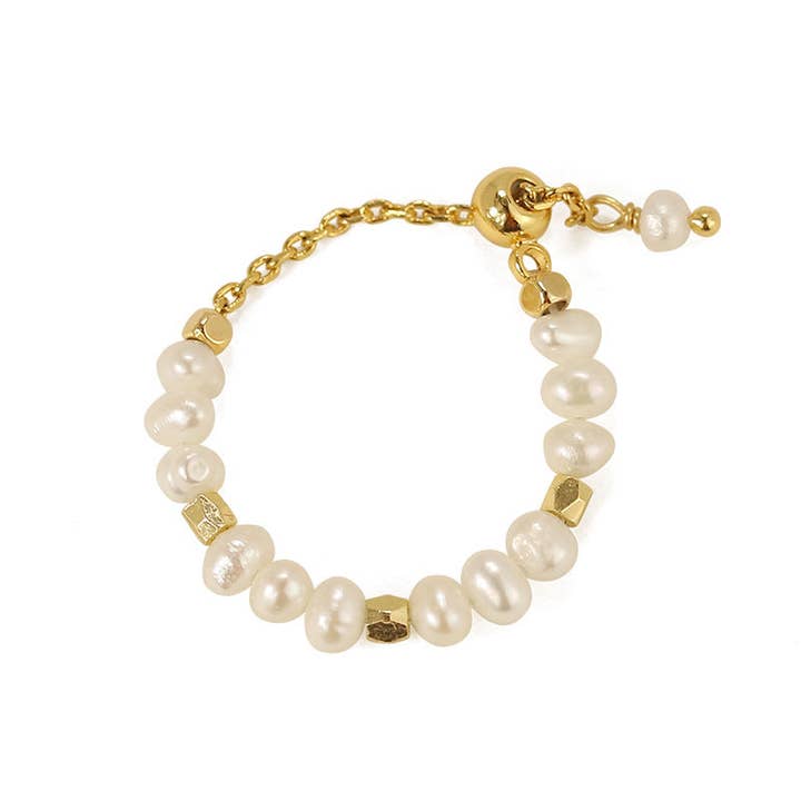 Gold Pearl Chain Vintage Adjustable Rings DPJR2035 for wholesale on Faire